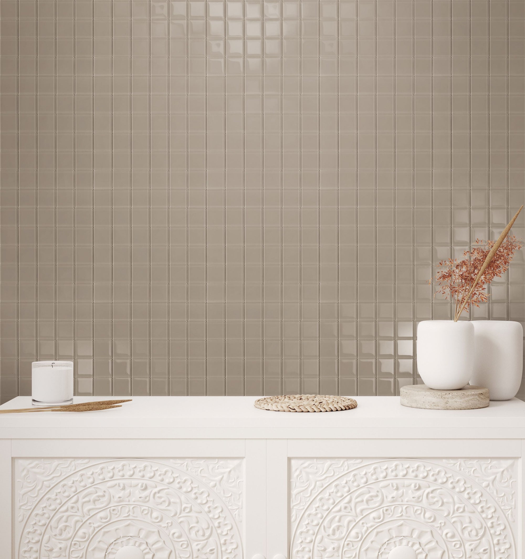 Decorative wall tiles in living space