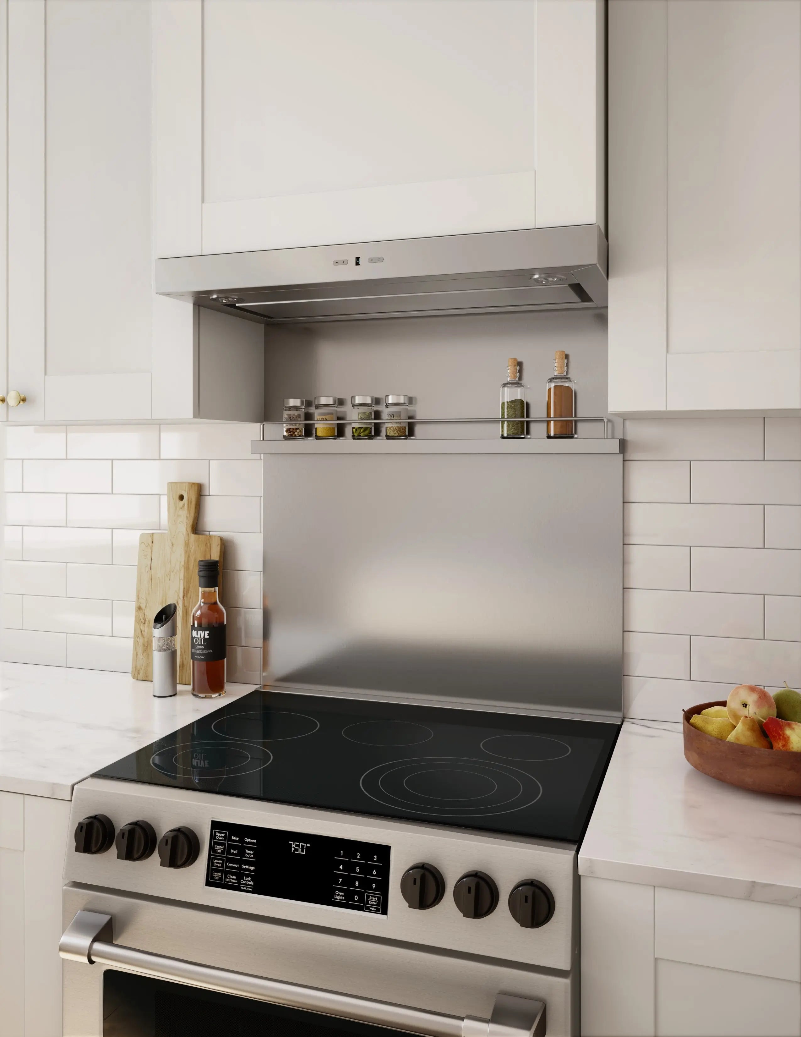 Stainless steel panels behind stove area