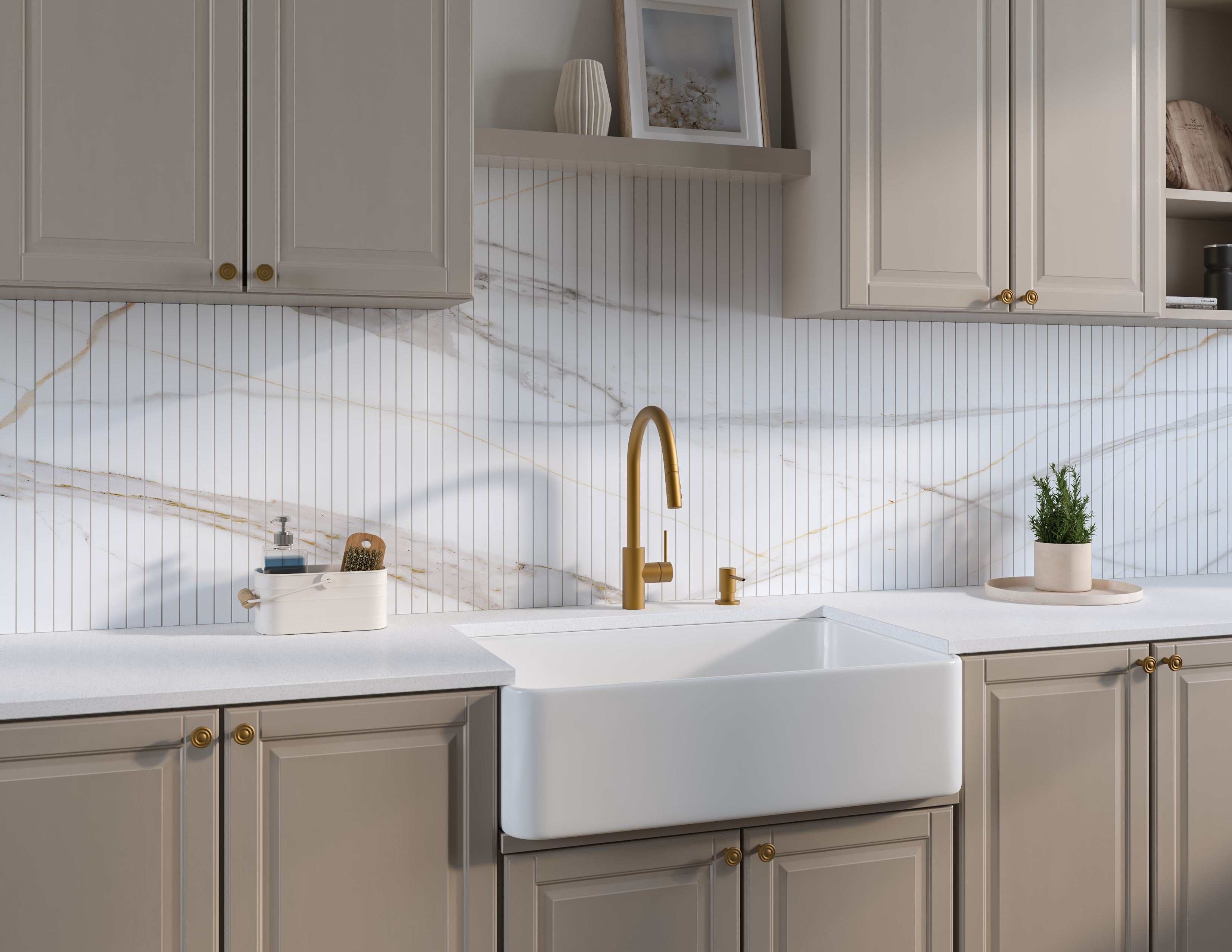 VertiGo marble-effect wall planks with grout